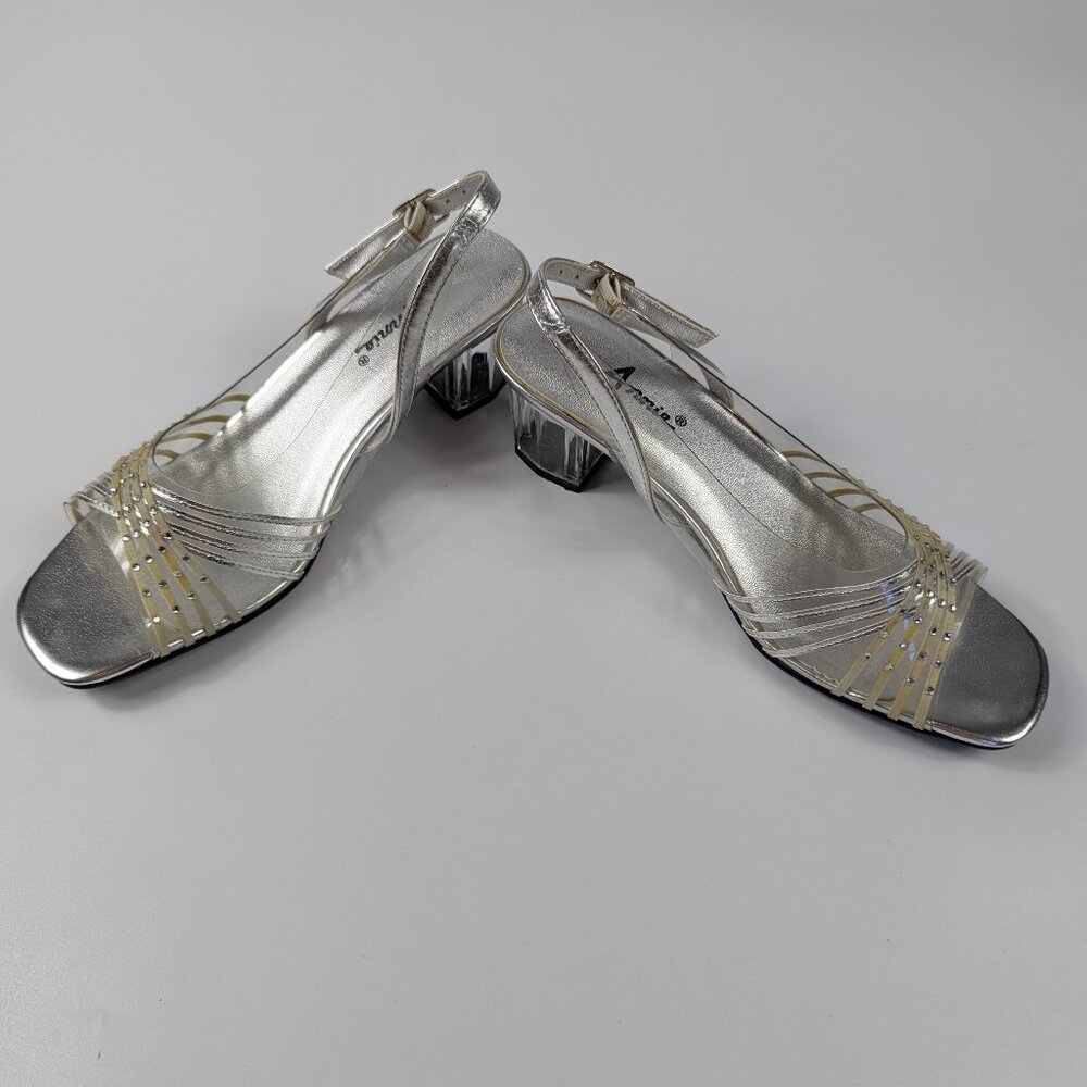 Vintage Arnie Clear Lucite Block Heel Open Toe Sling Back Shoes